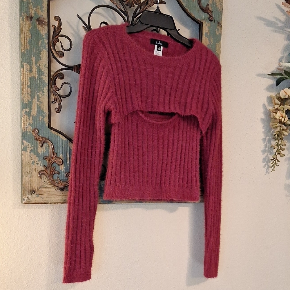 🔥 3 for $25 SALE Lulu's Raspberry 2 pc. Ribbed Sweater Set. NWOT Size Medium - Picture 6 of 11